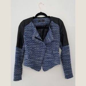 Zara Tweed Leather Collarless Jacket